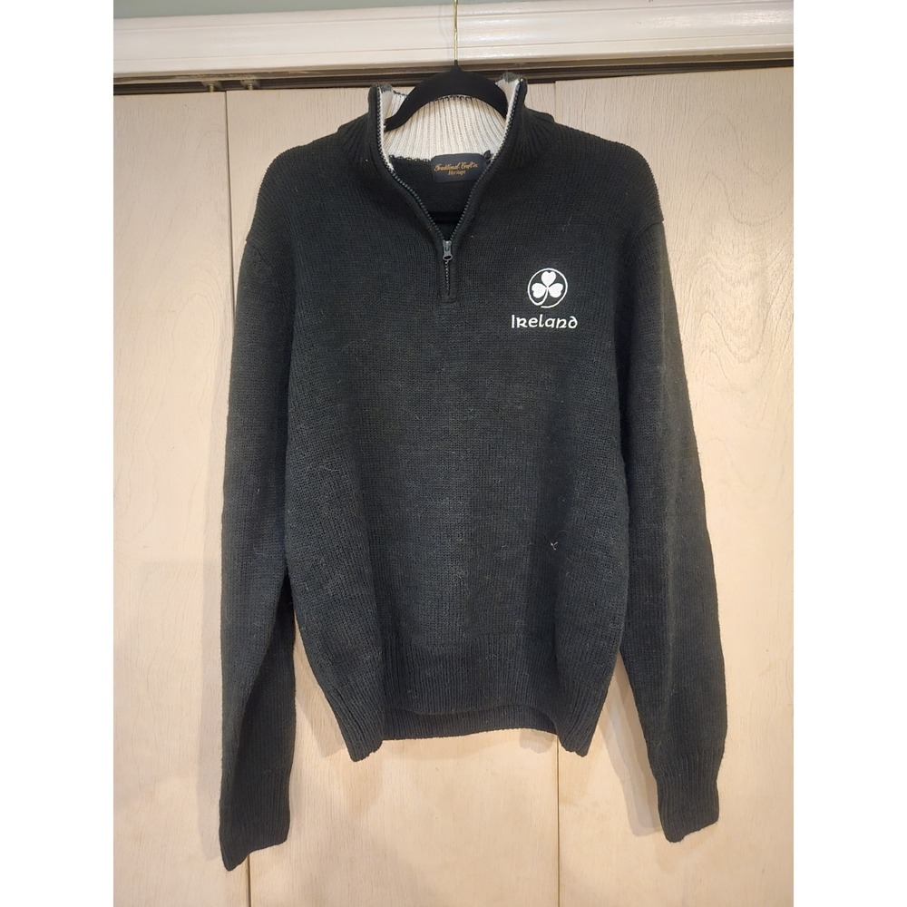 Traditional Craft Heritage Ireland Shamrock 1/4 Zip Wool Blend Sweater Men's...